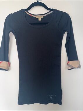 Burberry Black Long Sleeve Tee with Signature Check Cuff Detail